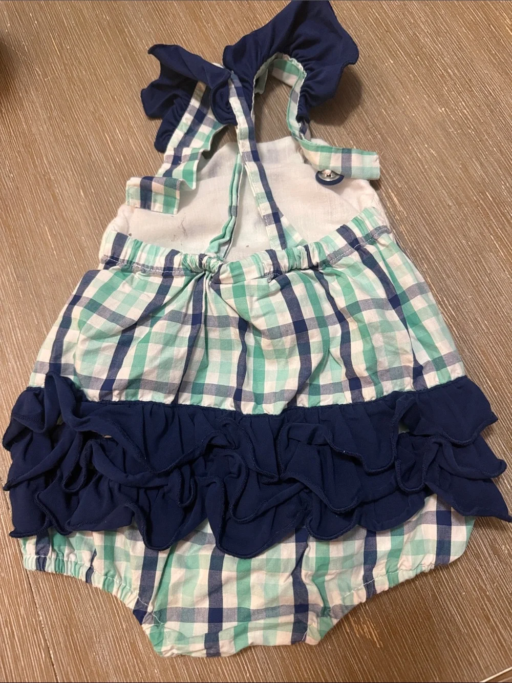 Smocked Whale Plaid Baby One-Piece in Mint & Navy